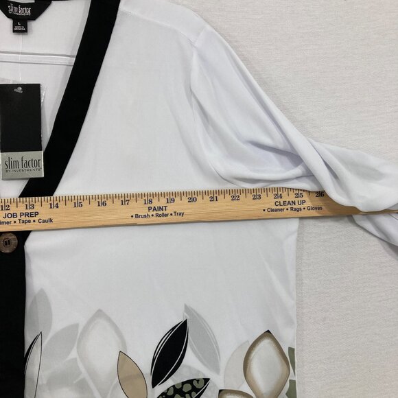 New Investments Large Black White Leaf Print V Neck Stretch Knit Button Up Tunic - Picture 7 of 11